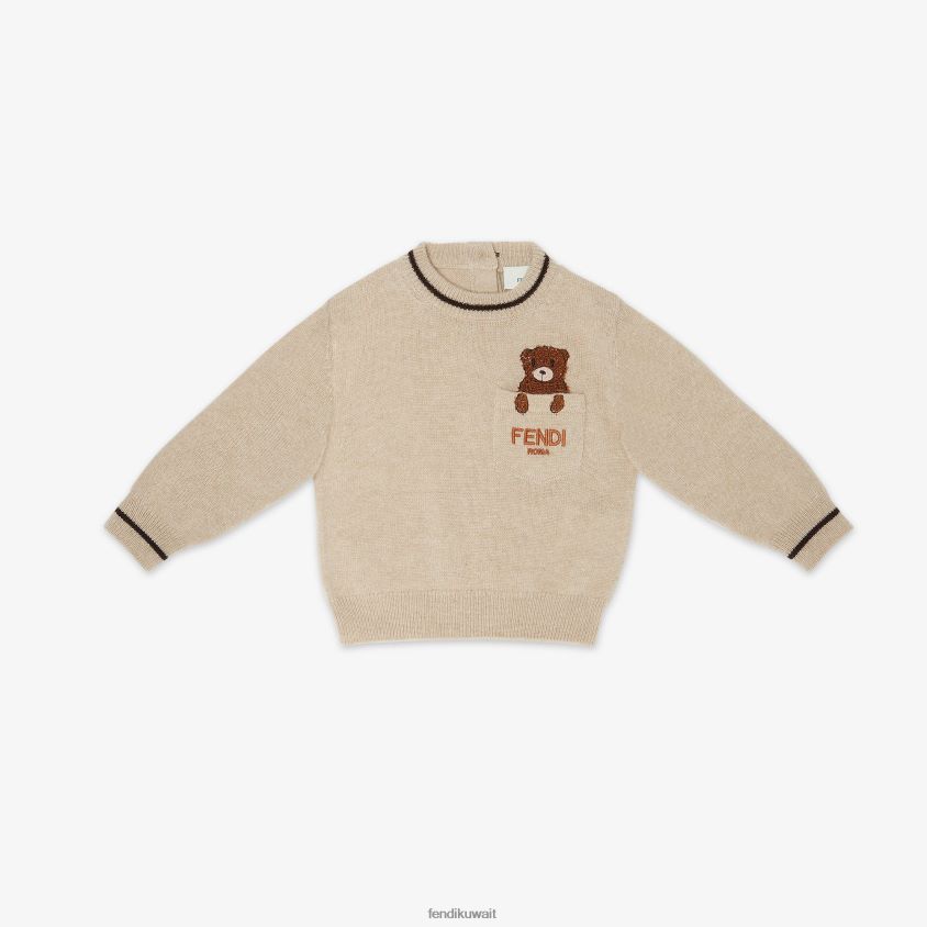 Fendi موضة أطفال سترة أطفال من الكشمير بنسبة 100% مع تطريز على شكل دمية دب RTJZ2790 ثياب