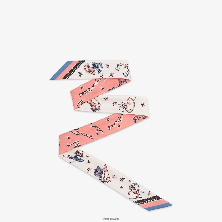 Fendi لون القرنفل نحيف عصابة حرير ملفوفة RTJZ10 مُكَمِّلات