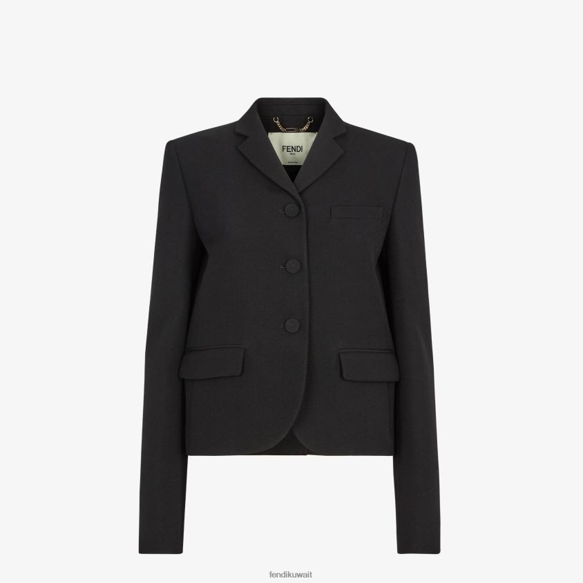 Fendi أسود نحيف سترة من الصوف الحبوب دي بودر RTJZ1003 ثياب