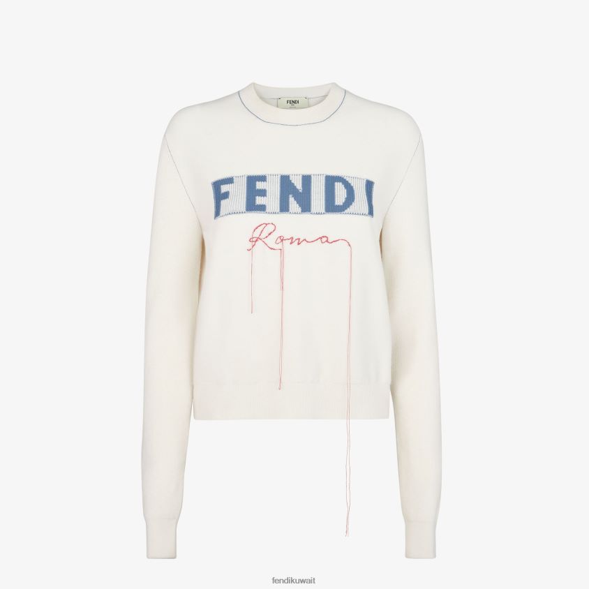 Fendi أبيض نحيف البلوز الكشمير RTJZ1029 ثياب