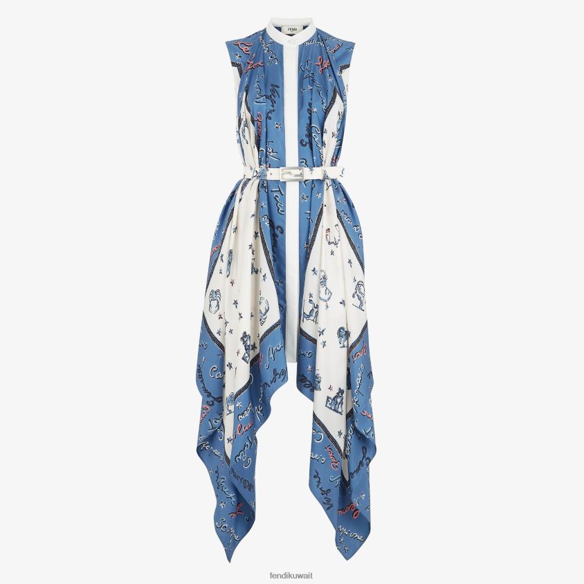 Fendi أزرق نحيف فستان حرير RTJZ1039 ثياب