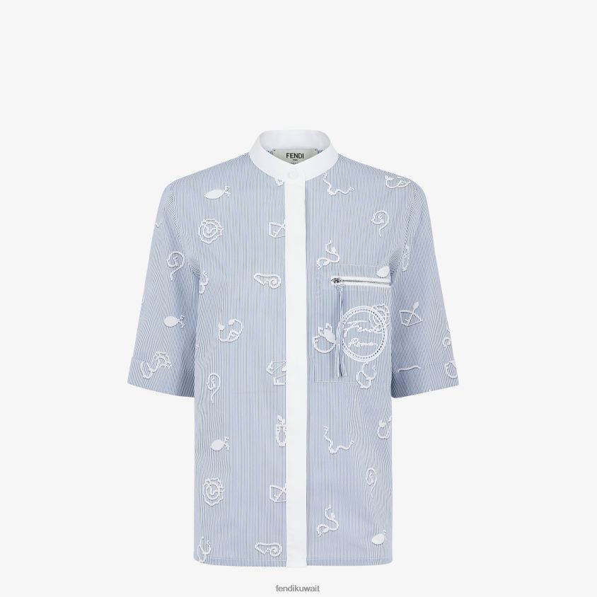 Fendi أزرق نحيف قميص قطني RTJZ1045 ثياب