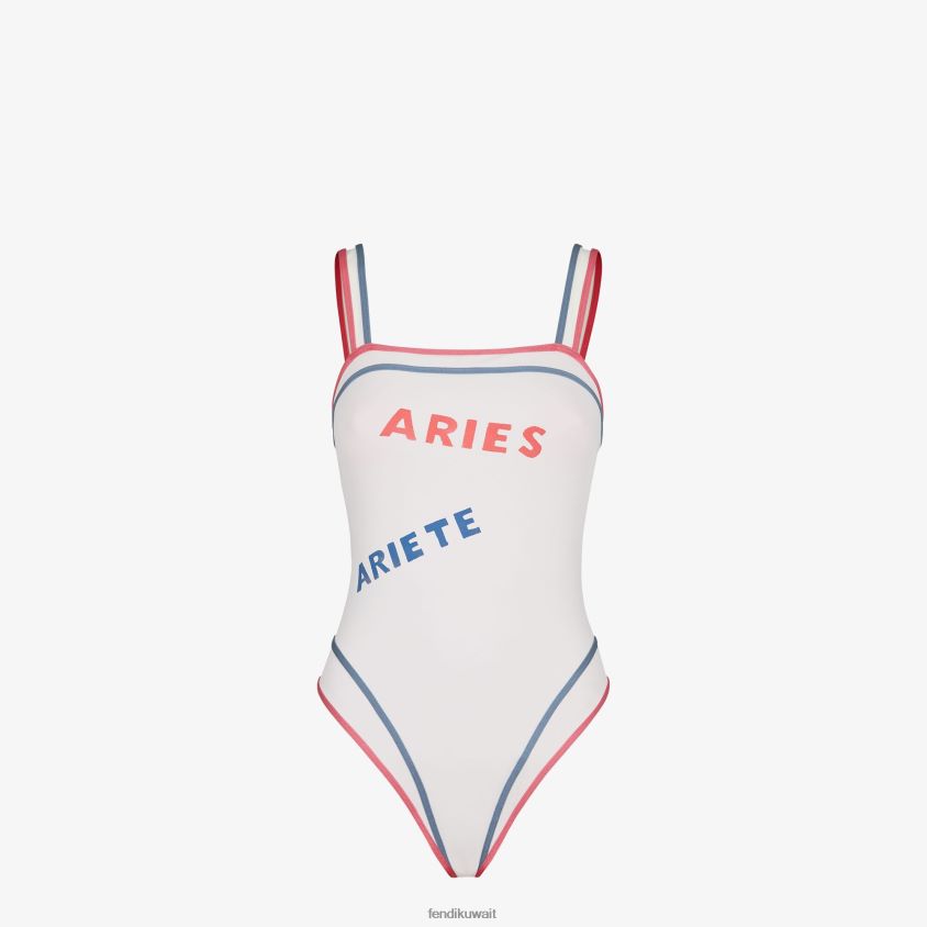 Fendi أبيض نحيف ملابس السباحة ليكرا RTJZ1053 ثياب