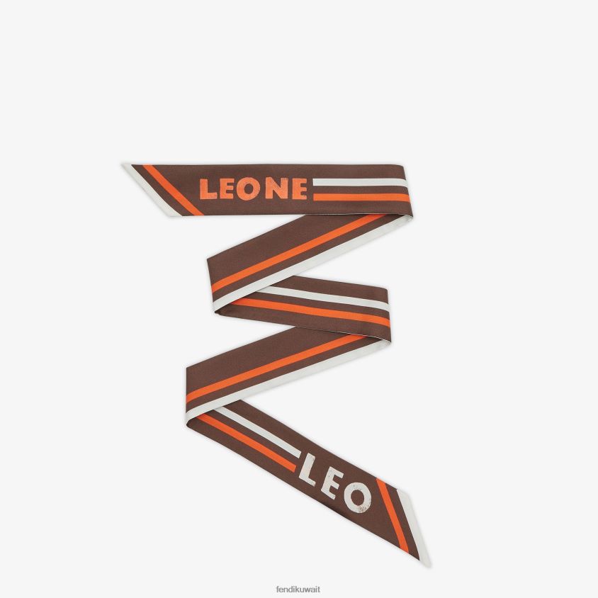 Fendi بني نحيف عصابة حرير ملفوفة RTJZ106 مُكَمِّلات