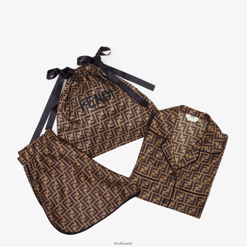 Fendi بني نحيف بيجامة حريرية RTJZ1063 ثياب