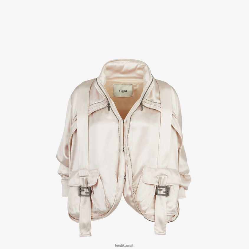 Fendi اللون البيج نحيف بلوزة من الساتان RTJZ1066 ثياب