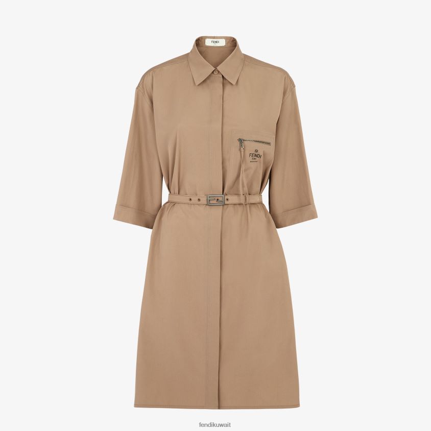 Fendi بني نحيف فستان من القطن RTJZ1069 ثياب