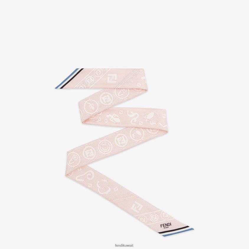 Fendi لون القرنفل نحيف وشاح ربطة عنق حريرية مخططة RTJZ107 مُكَمِّلات