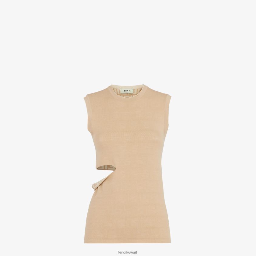 Fendi اللون البيج نحيف قمة الصوف RTJZ1080 ثياب