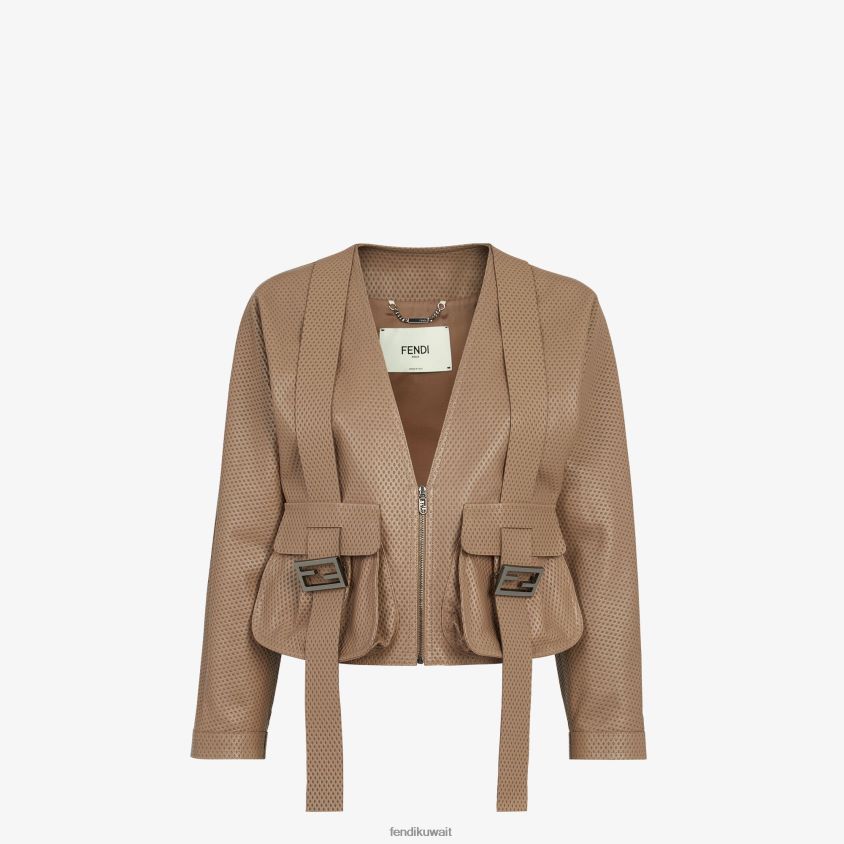 Fendi بني نحيف سترة جلدية RTJZ1087 ثياب