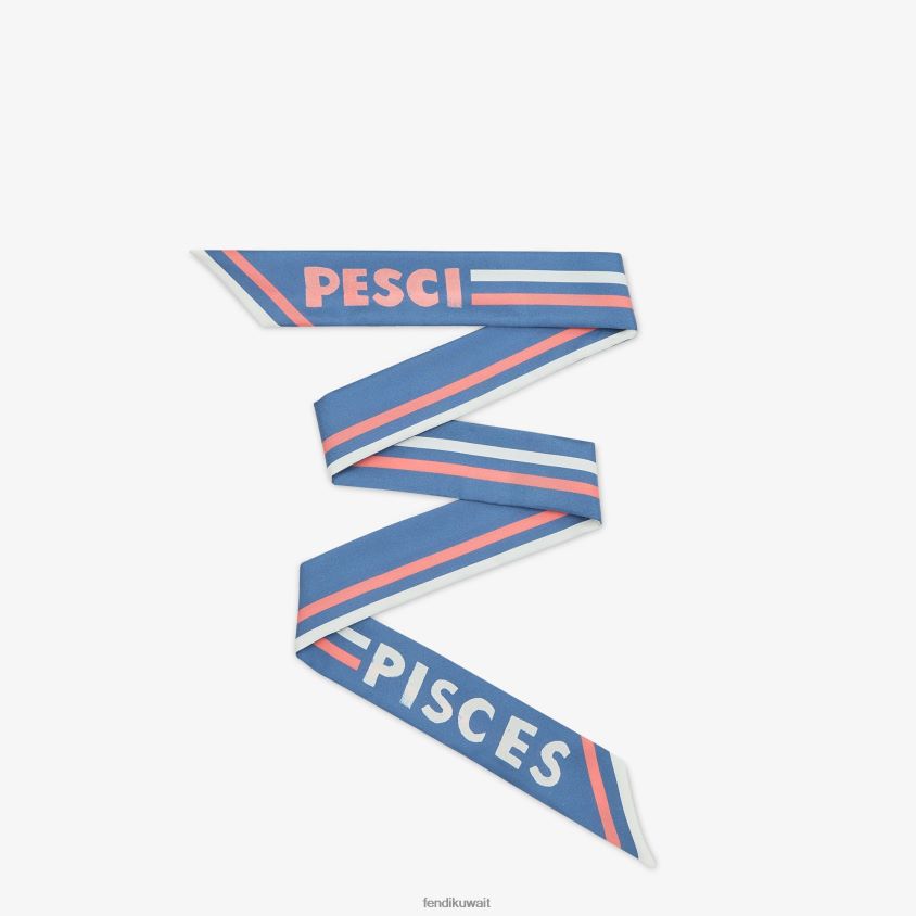 Fendi أزرق نحيف عصابة حرير ملفوفة RTJZ109 مُكَمِّلات