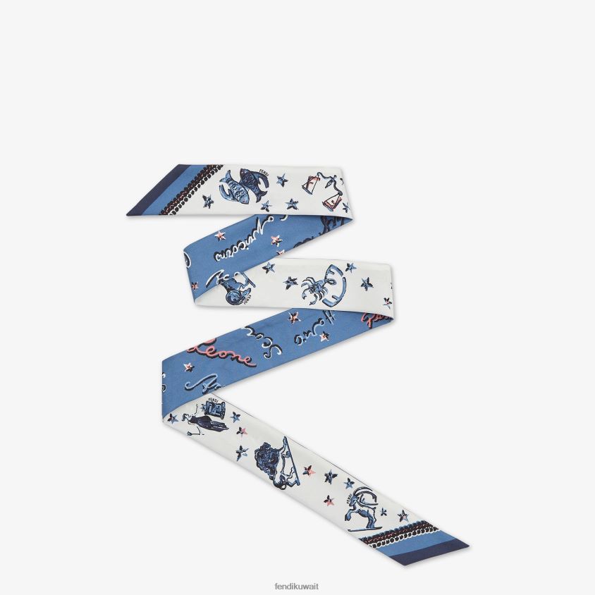 Fendi أزرق نحيف عصابة حرير ملفوفة RTJZ110 مُكَمِّلات