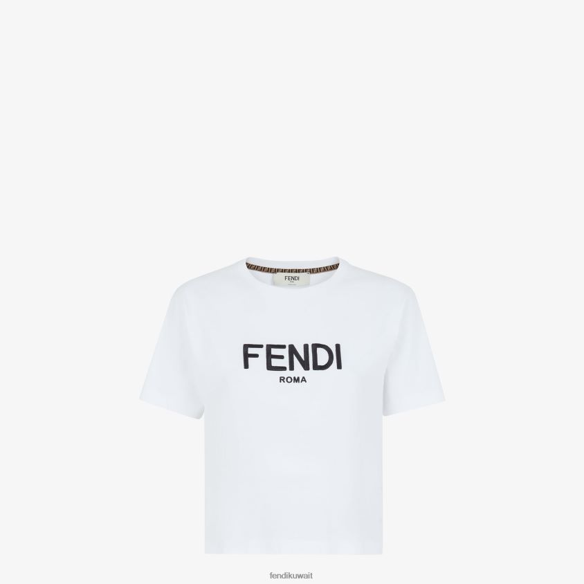 Fendi أبيض نحيف القطن تي شيرت RTJZ1112 ثياب