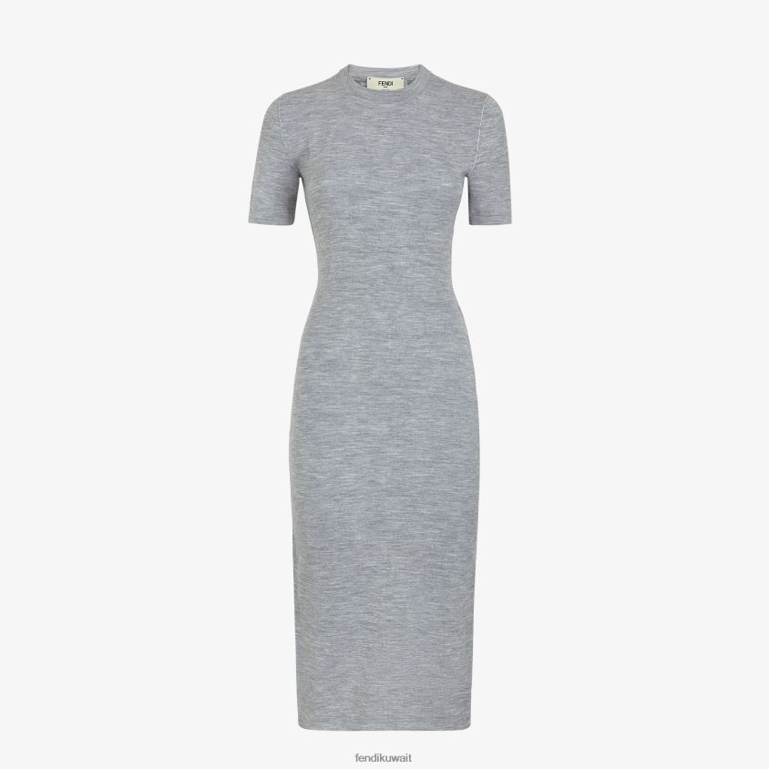 Fendi رمادي نحيف فستان من الصوف RTJZ1117 ثياب