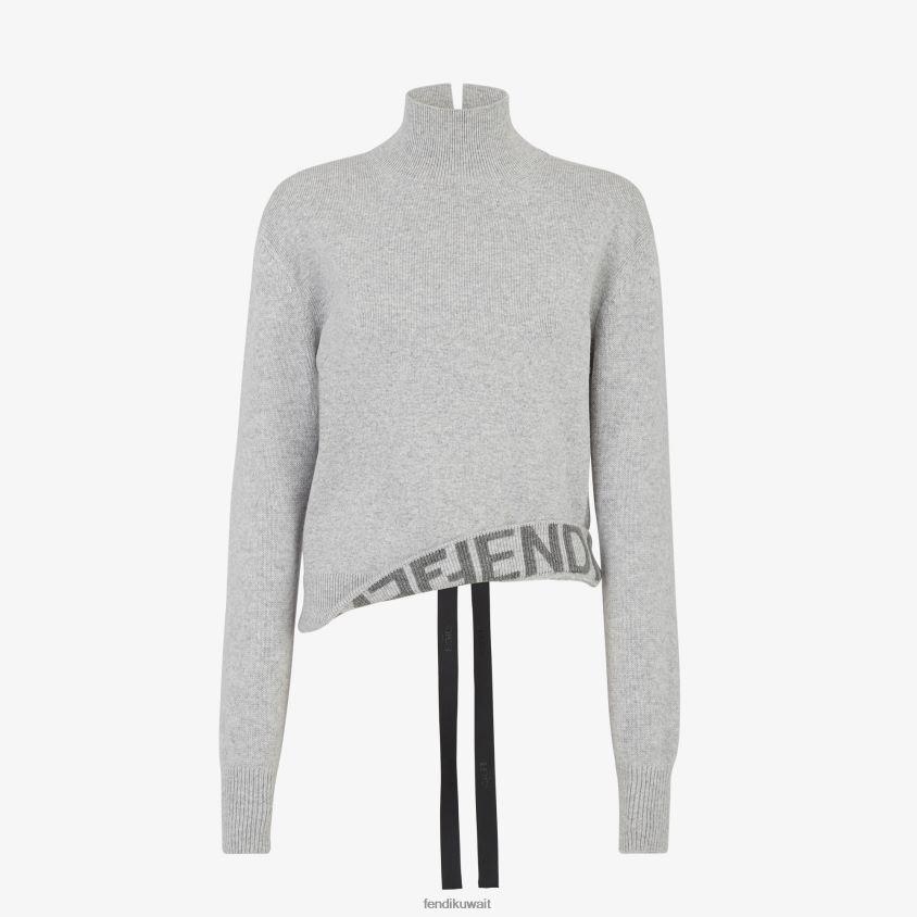 Fendi رمادي نحيف سترة الكشمير والصوف RTJZ1118 ثياب