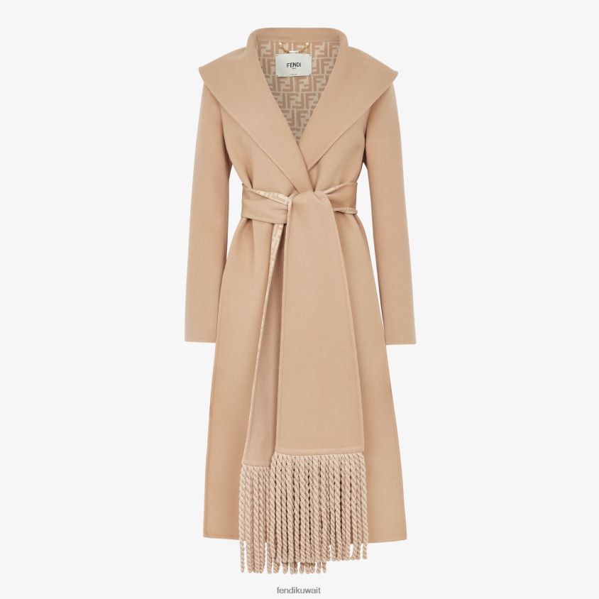 Fendi اللون البيج نحيف معطف صوف RTJZ1119 ثياب