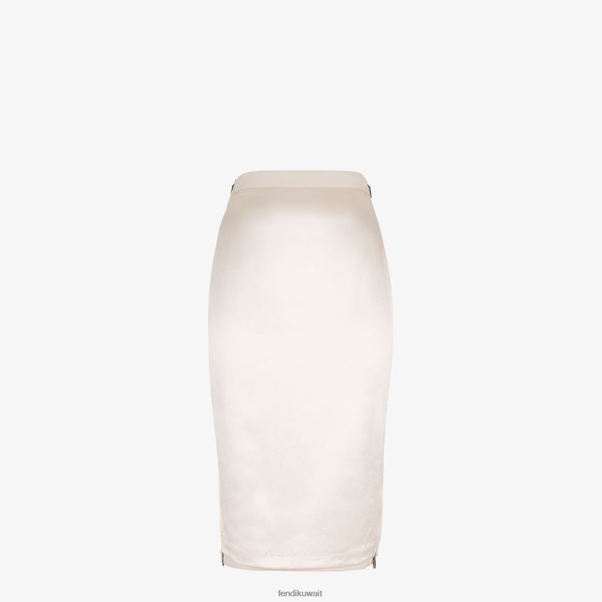 Fendi اللون البيج نحيف تنورة من الساتان والصوف والجبردين RTJZ1123 ثياب