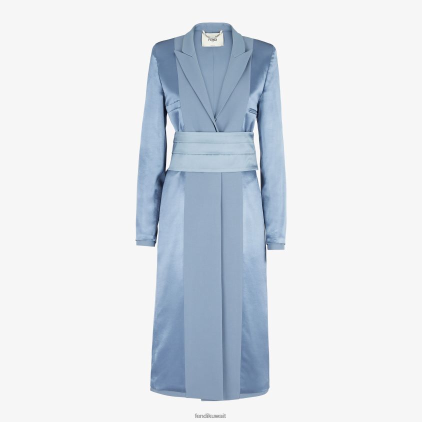 Fendi أزرق نحيف معطف من الساتان والصوف والجبردين RTJZ1124 ثياب