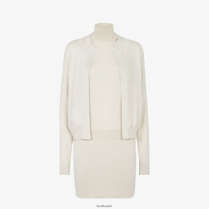 Fendi اللون البيج نحيف فستان من الصوف RTJZ1132 ثياب