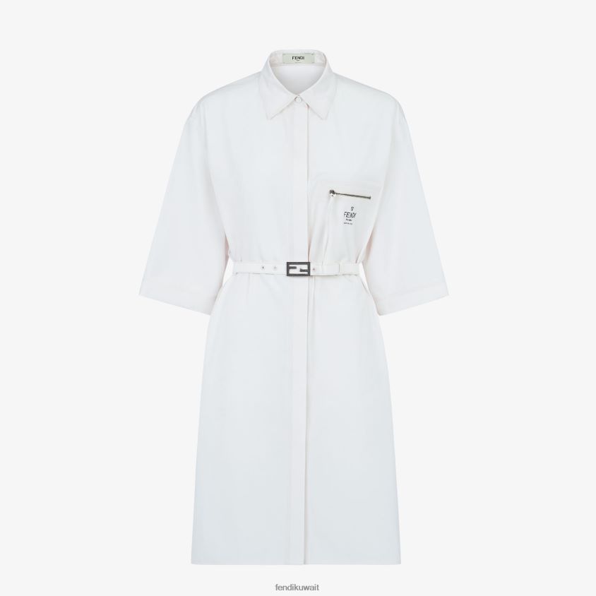 Fendi أبيض نحيف فستان من القطن RTJZ1149 ثياب
