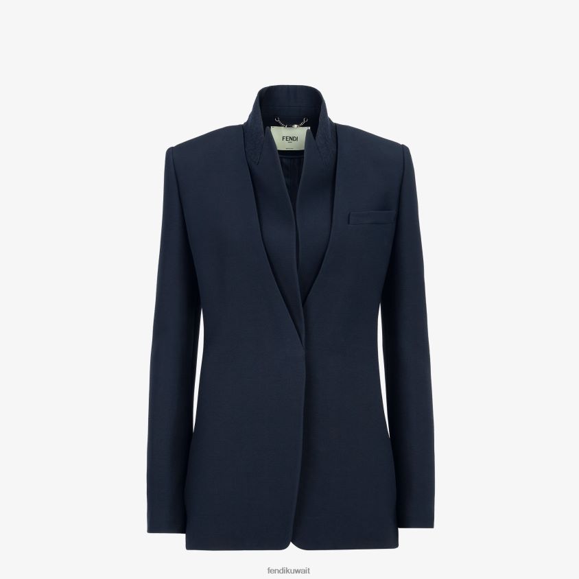 Fendi أزرق نحيف سترة من الحرير والصوف RTJZ1153 ثياب