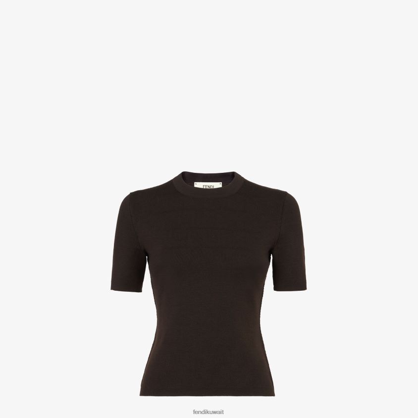 Fendi بني نحيف كنزة صوف RTJZ1155 ثياب