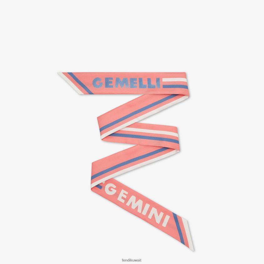 Fendi لون القرنفل نحيف عصابة حرير ملفوفة RTJZ120 مُكَمِّلات