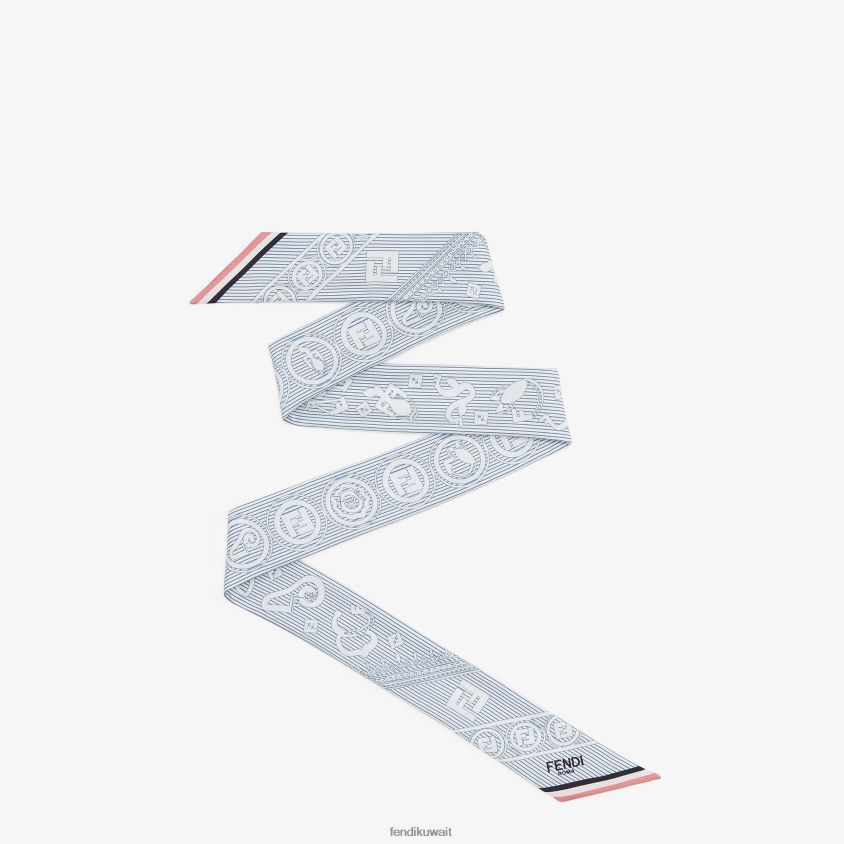 Fendi أزرق نحيف وشاح ربطة عنق حريرية مخططة RTJZ122 مُكَمِّلات