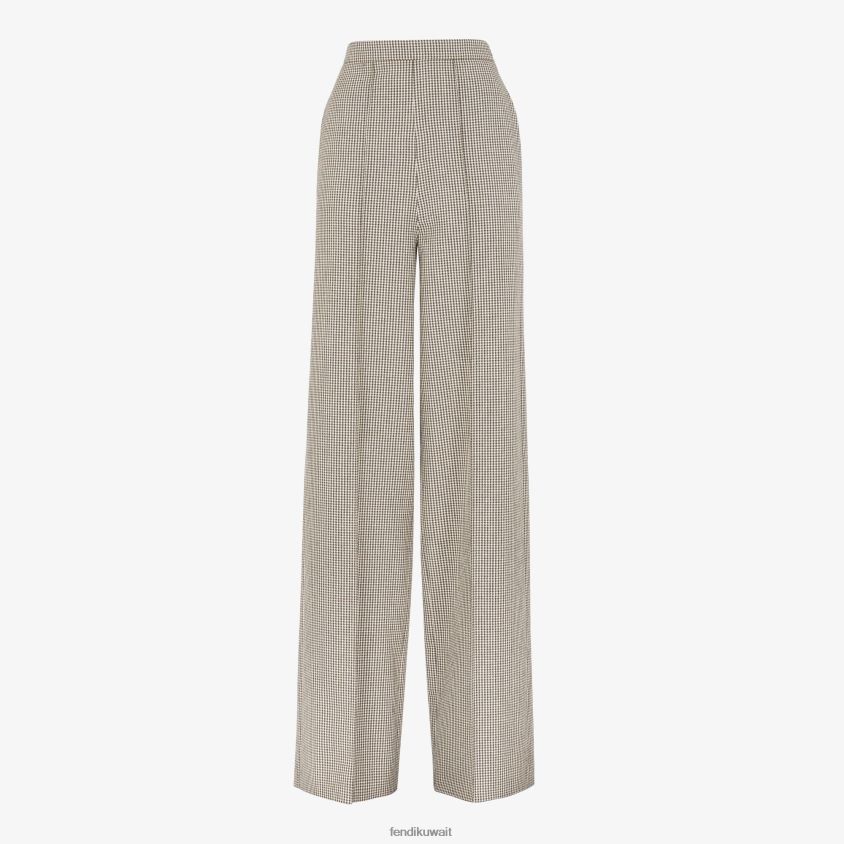 Fendi اللون البيج نحيف بنطال من الصوف بنقش مربعات RTJZ1221 ثياب