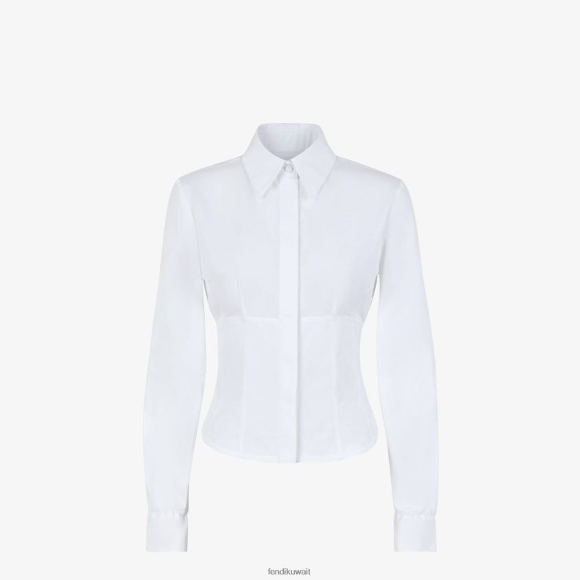 Fendi أبيض نحيف قميص قطني RTJZ1228 ثياب