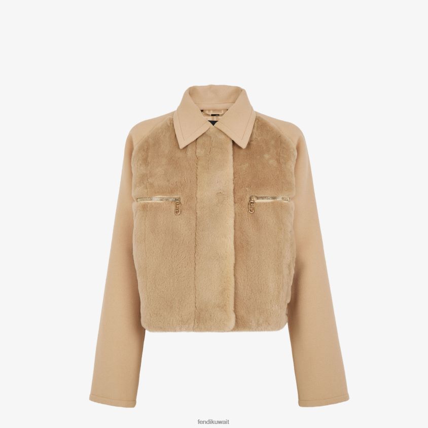 Fendi اللون البيج نحيف سترة من الصوف والمنك RTJZ1247 ثياب