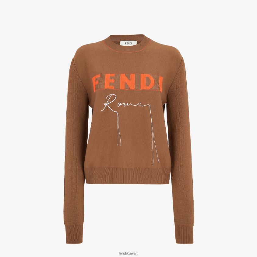 Fendi بني نحيف البلوز الكشمير RTJZ1248 ثياب