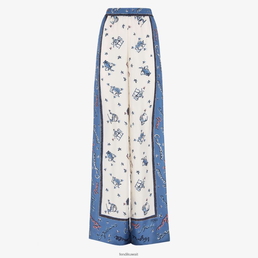 Fendi أزرق نحيف سراويل حرير RTJZ1251 ثياب