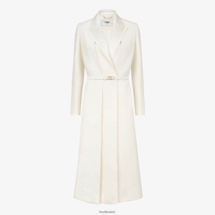 Fendi أبيض نحيف معطف من الصوف والحرير RTJZ1258 ثياب