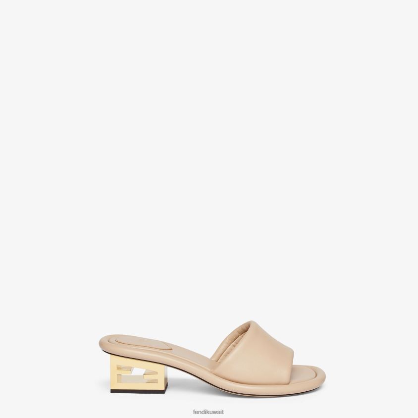 Fendi اللون البيج نحيف شرائح جلد نابا RTJZ1291 أحذية