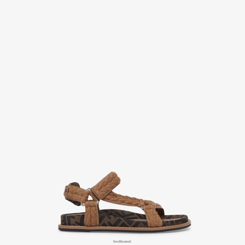 Fendi بني نحيف الصنادل النسيج RTJZ1298 أحذية