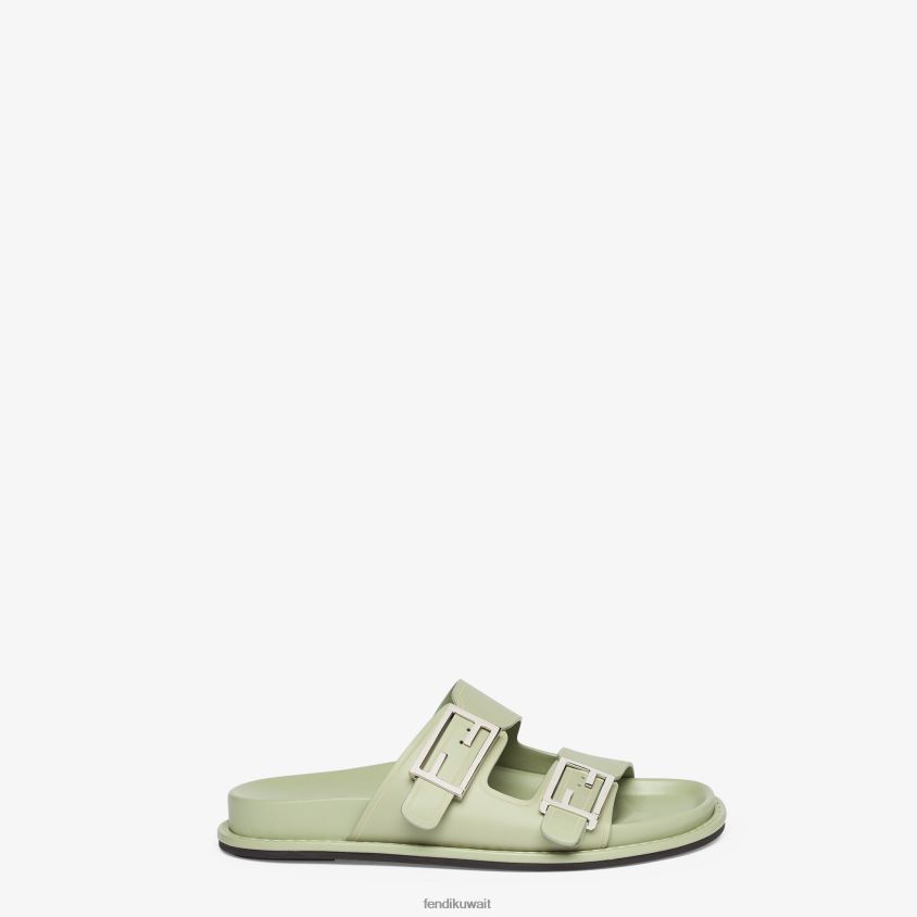 Fendi أخضر نحيف يشعر الشرائح الجلدية RTJZ1303 أحذية