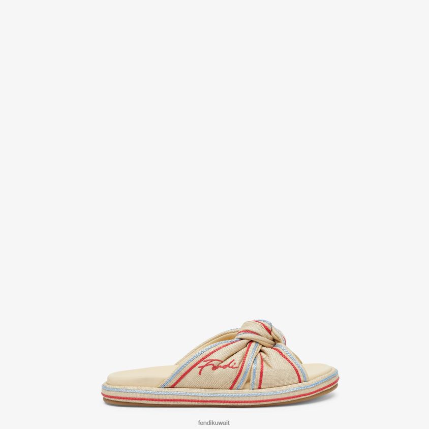 Fendi اللون البيج نحيف شرائح الرافية الشاحبة RTJZ1310 أحذية