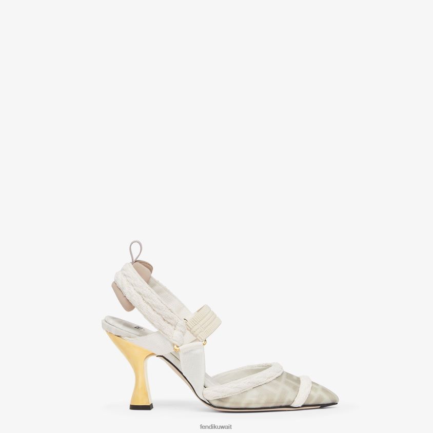 Fendi أبيض نحيف شبكة أحذية خفيفة بكعب متوسط RTJZ1313 أحذية
