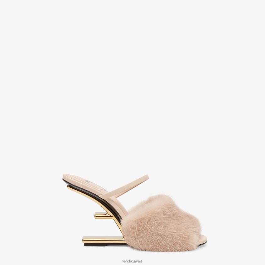 Fendi لون القرنفل نحيف الصنادل ذات الكعب العالي المنك RTJZ1374 أحذية