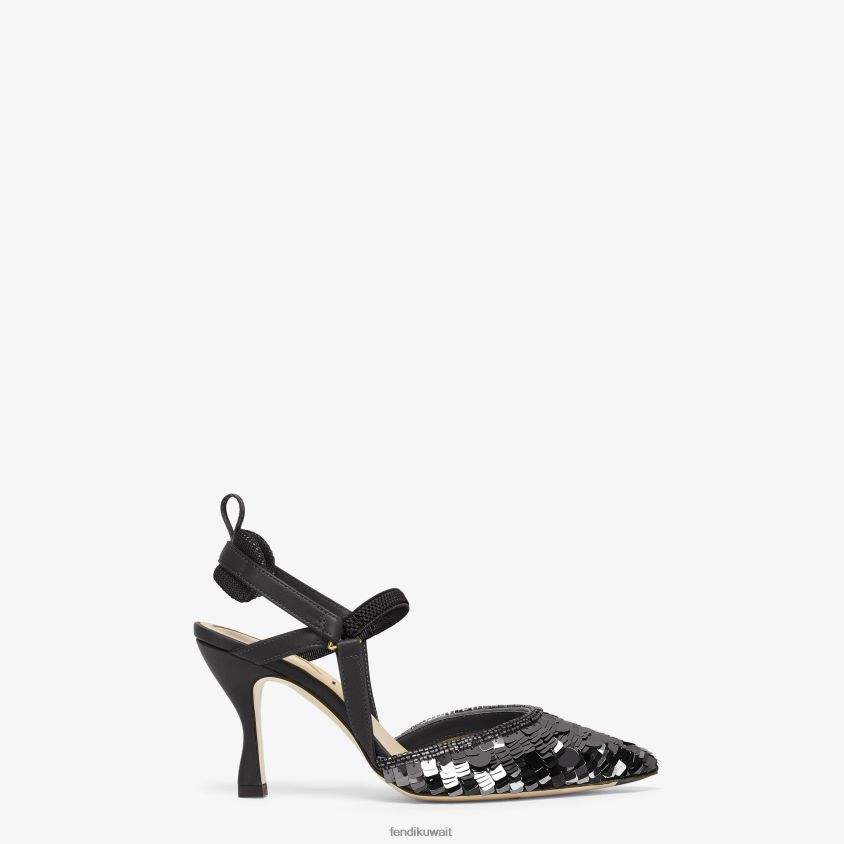 Fendi أسود نحيف أحذية خفيفة ذات الكعب العالي الترتر RTJZ1379 أحذية