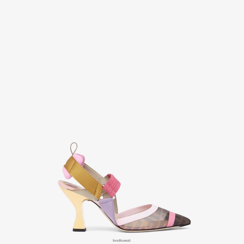 Fendi بني نحيف شبكة أحذية خفيفة ذات الكعب العالي RTJZ1392 أحذية