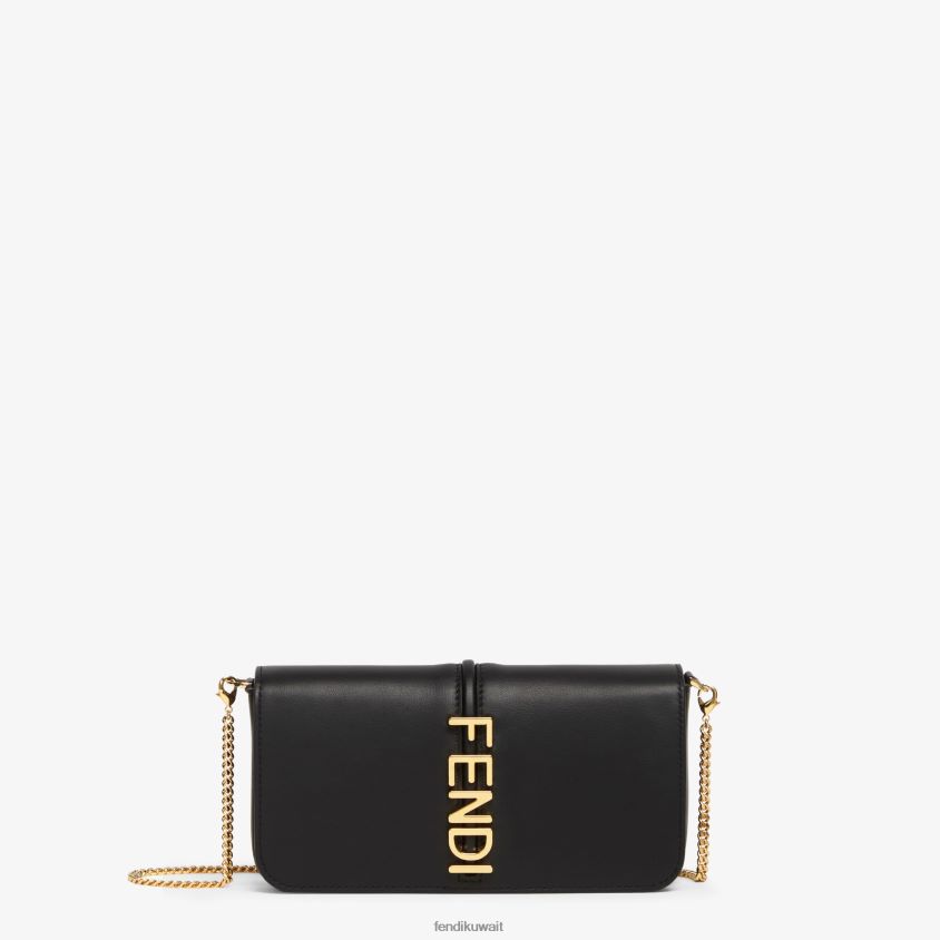 Fendi أسود نحيف رسم بياني على محفظة جلدية بسلسلة RTJZ1417 مُكَمِّلات