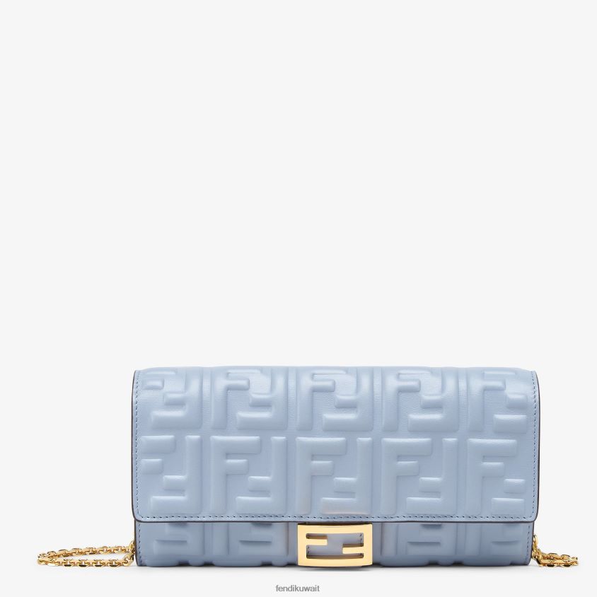 Fendi أزرق فاتح نحيف محفظة باجيت كونتيننتال مع سلسلة من جلد نابا RTJZ1422 مُكَمِّلات
