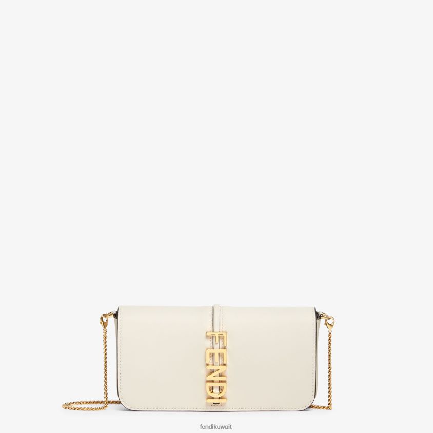 Fendi أبيض نحيف رسم بياني على محفظة جلدية بسلسلة RTJZ1435 مُكَمِّلات