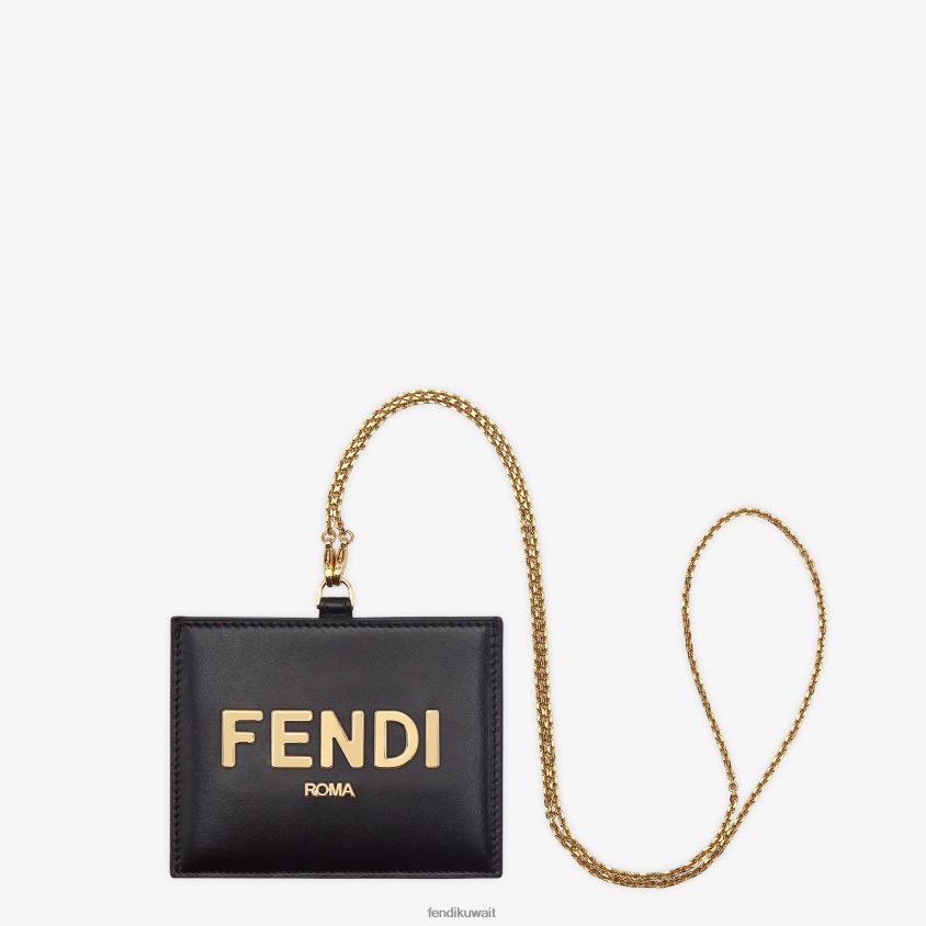 Fendi أسود نحيف شارة اسم جلدية RTJZ1445 مُكَمِّلات