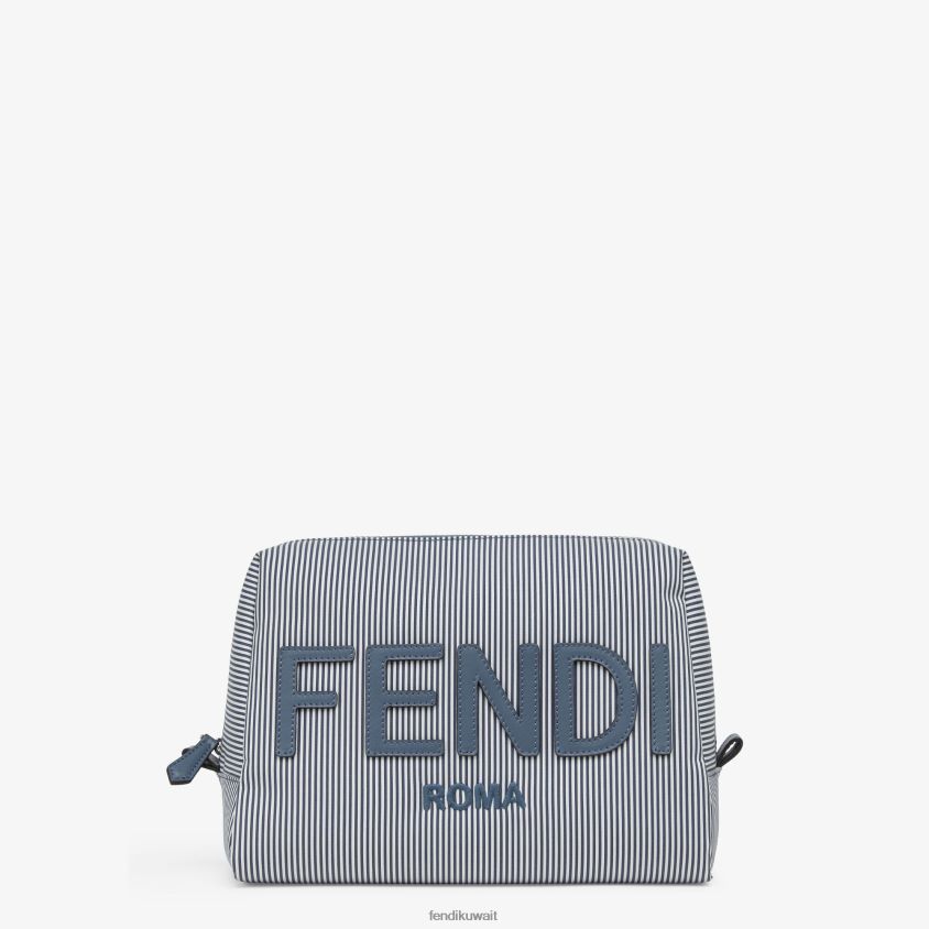 Fendi أزرق نحيف حالة أدوات النظافة القماشية المخططة RTJZ1456 مُكَمِّلات