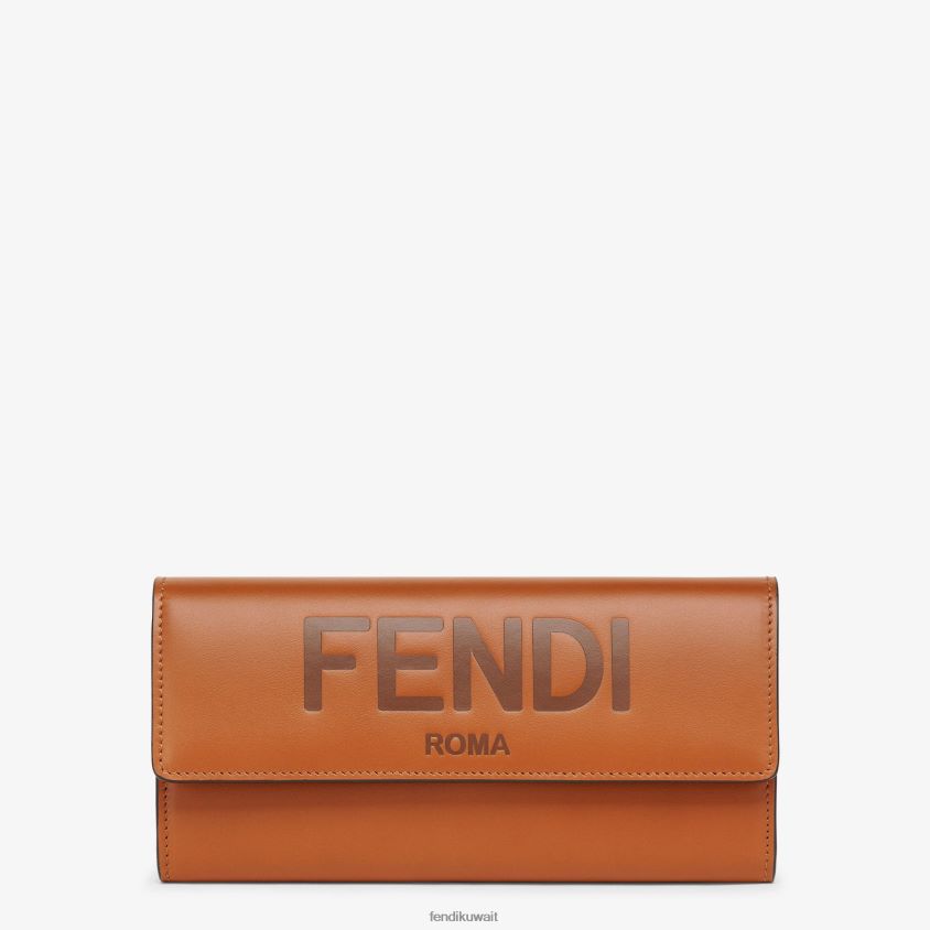 Fendi بني نحيف محفظة جلدية كونتيننتال RTJZ1489 مُكَمِّلات