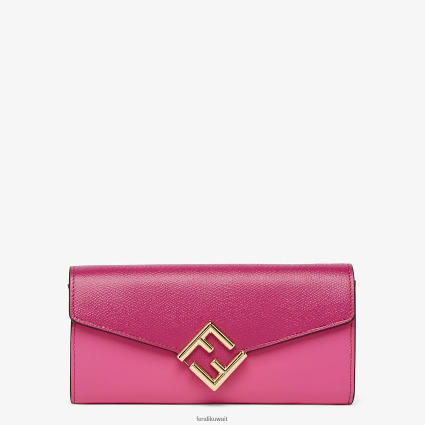 Fendi اللون البيج نحيف محفظة بلونين من الفوشيا والجلد RTJZ1516 مُكَمِّلات