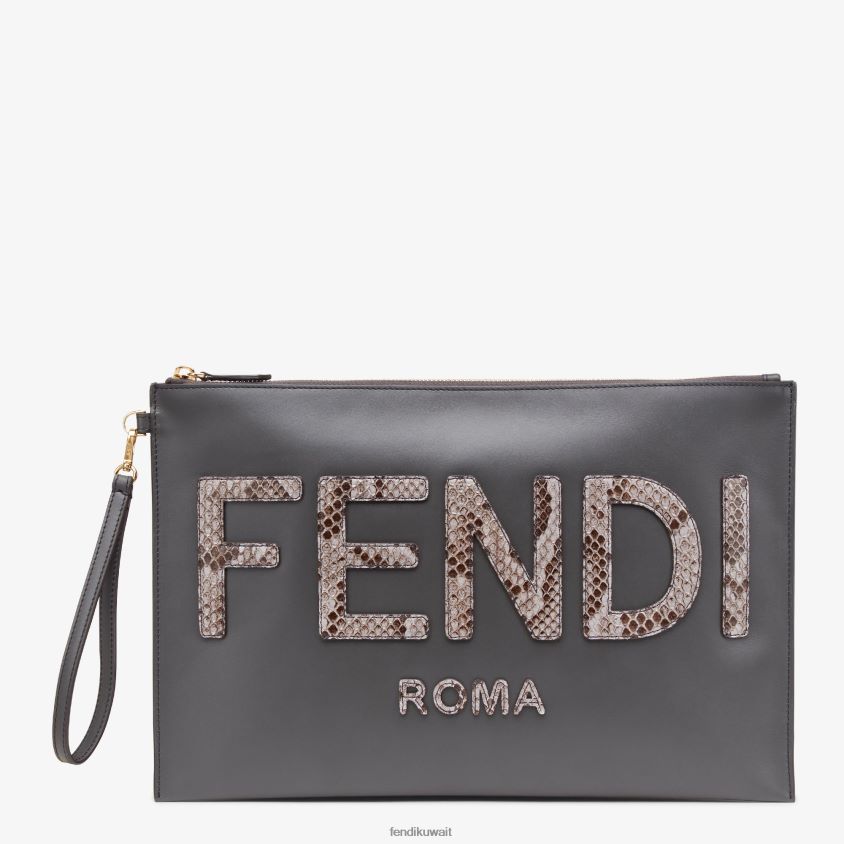 Fendi رمادي نحيف حقيبة جلدية مسطحة كبيرة RTJZ1532 مُكَمِّلات